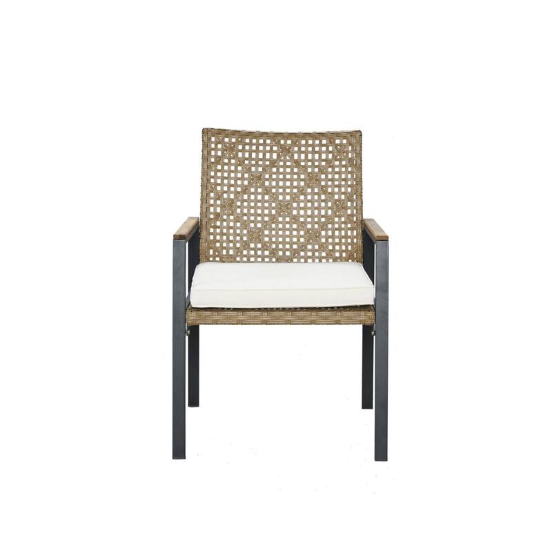 5-Piece Square Indoor/Outdoor Patio Table and Rattan Chairs Set with Umbrella Hole