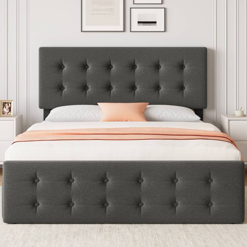 Bed Frame with 4 Storage Drawers and Headboard