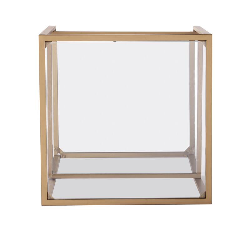 HomeRoots 24" Gold Glass And Iron Square Mirrored End Table With Shelf - 22' X '24' X '22
