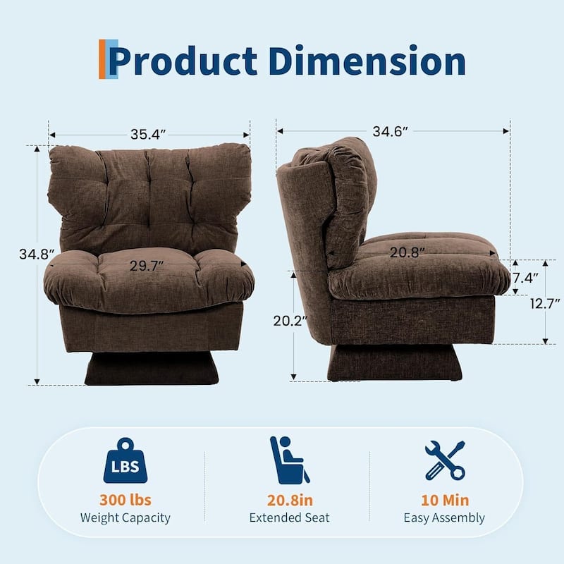 360° Swivel Modern Comfy Upholstered Accent Sofa Chair for Living Room, Bedroom