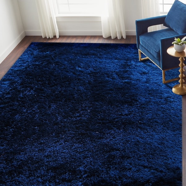 slide 2 of 30, Justina Modern Plush Shag 3-inch Thick Rug 7'6" x 9'6" - Dark Blue