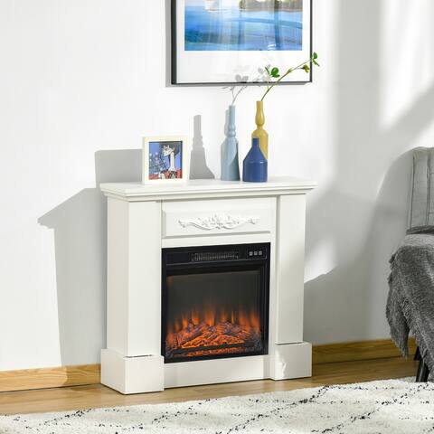 HOMCOM Electric Fireplace with Mantel, Freestanding Heater Corner Firebox with Log Hearth and Remote Control, 1400W