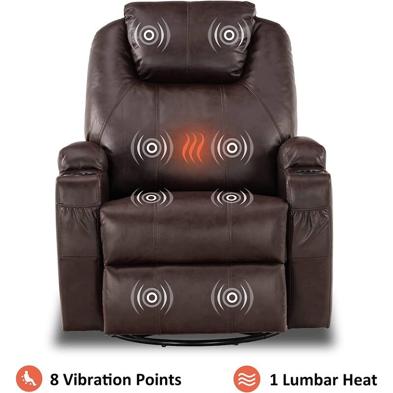 MCombo Manual Swivel Glider Rocker Recliner Chair with Massage and Heat, Faux Leather 8031