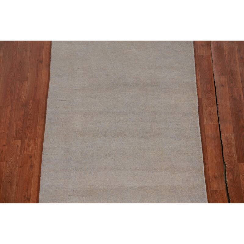Hand Knotted Oriental 100% Wool Carpet Modern Solid Greys & Charcoal Gabbeh Runner Rug - 10' 1'' X 3' 0''