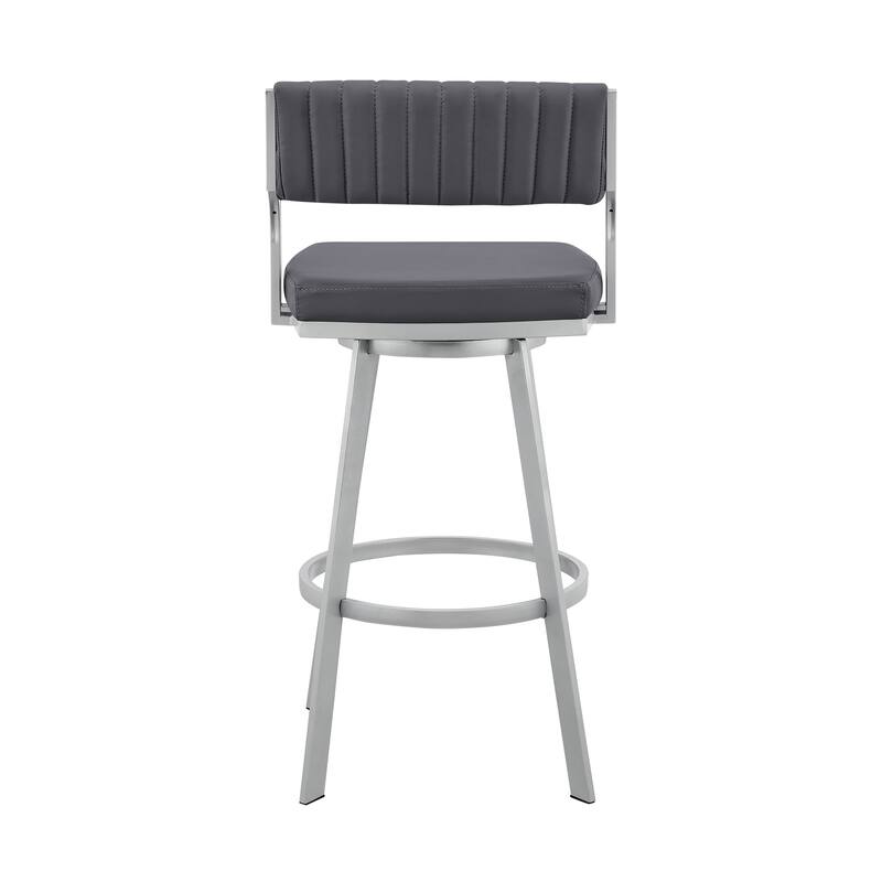 26" Timeless Slate Grey Faux Leather Silver Finish Swivel Bar Stool - 36 x 21 x 22