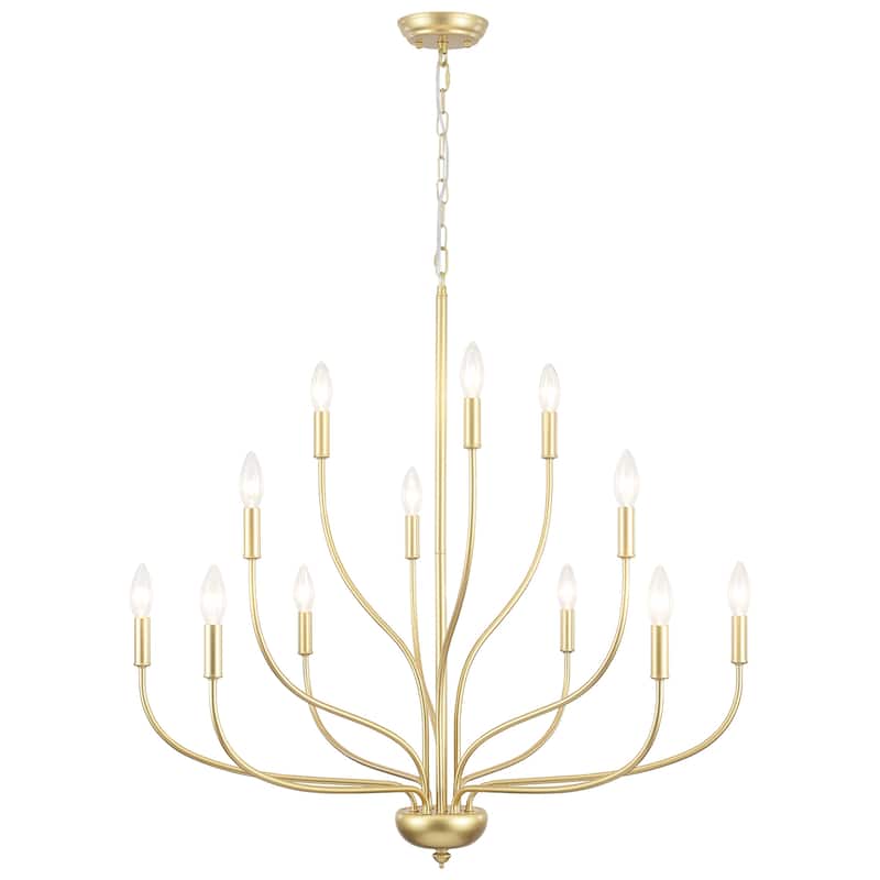 12 - Light Candle Style Chandelier ,Classic Farmhouse Chandelier with Lotus Shaped for Kitchen Island Living Dining Room