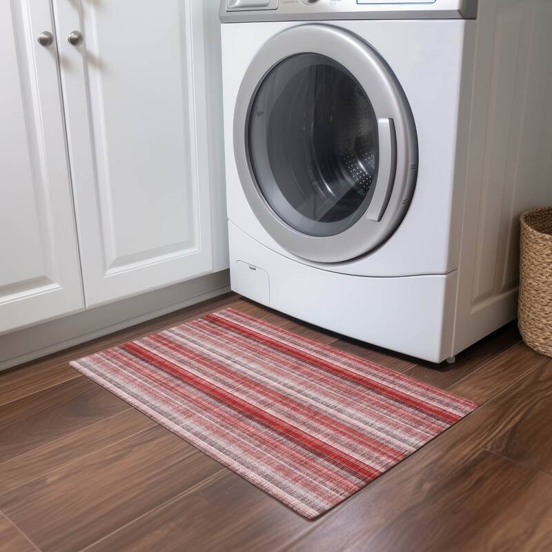 Machine Washable Indoor/ Outdoor Striped Chantille Rug