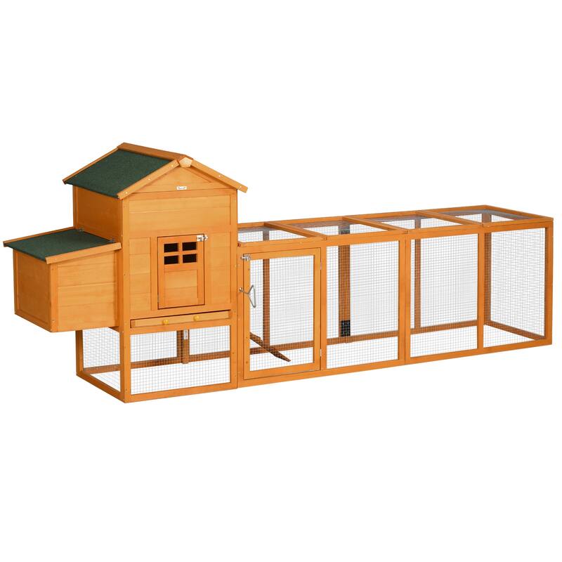 PawHut 118" Extra Large Chicken Coop with Asphalt Roof, Wooden Hen Run with Slide-Out Tray and Nesting Box, Chicken Hutch