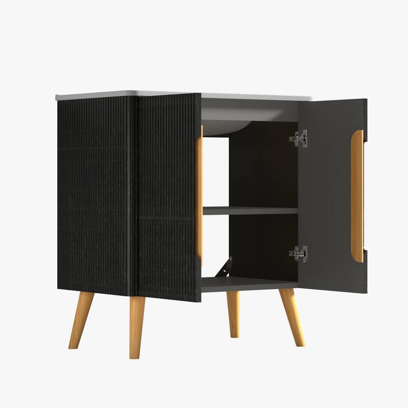 30-Inch Brushed Black Oak Bathroom Vanity With Sink - Freestanding Or Wall-Mounted Modern Bathroom Cabinet