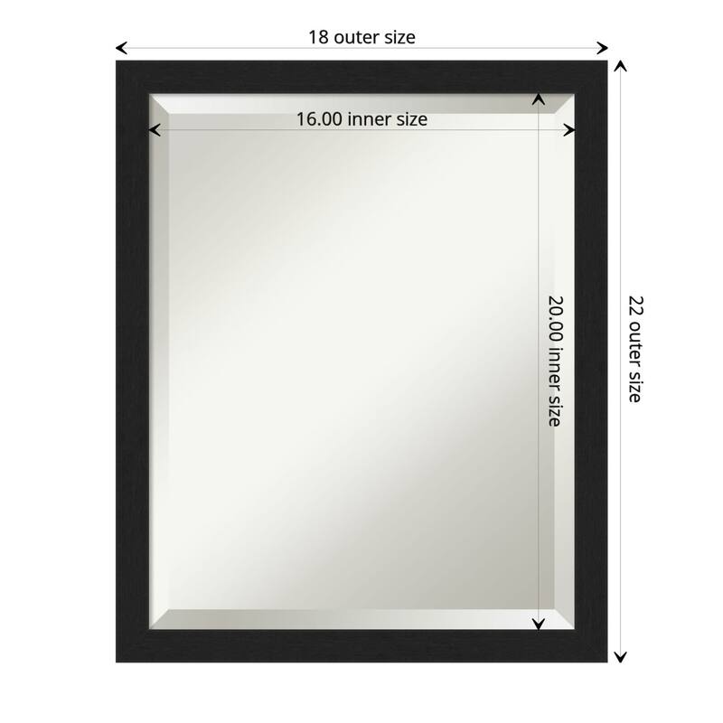 Beveled Bathroom Wall Mirror - Grace Brushed Narrow Frame - Outer Size: 18 x 22 in - Grace Brushed Metallic Black Narrow