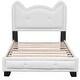 preview thumbnail 4 of 5, White Cute Pine Wood Upholstered Platform Bed, Cartoon Ears Headboard, Sturdy Construction