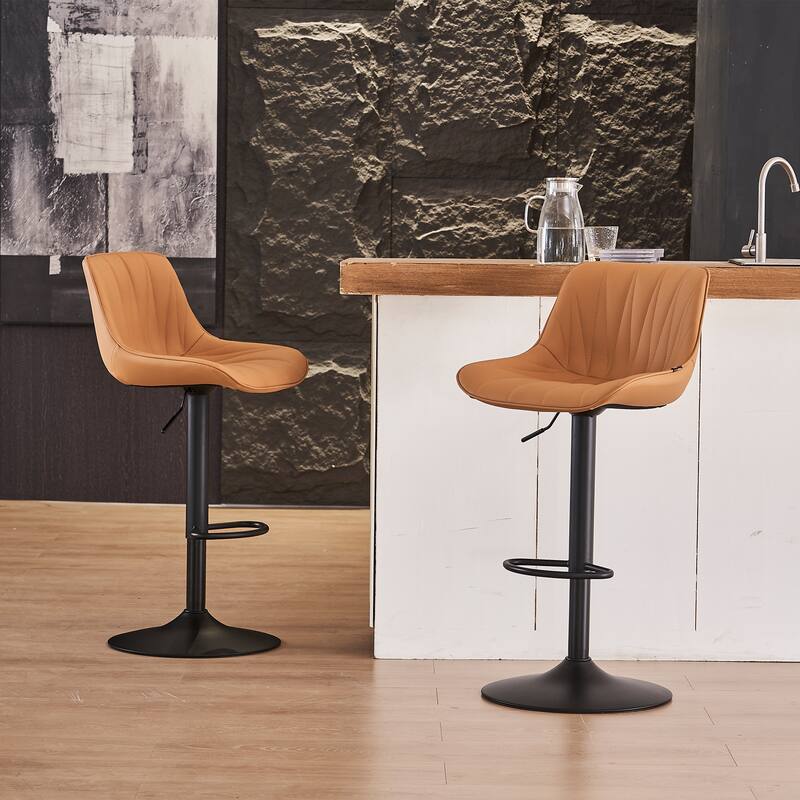 Adjustable Swivel Bar Stools Set of 2 Modern Upholstered Counter Stools