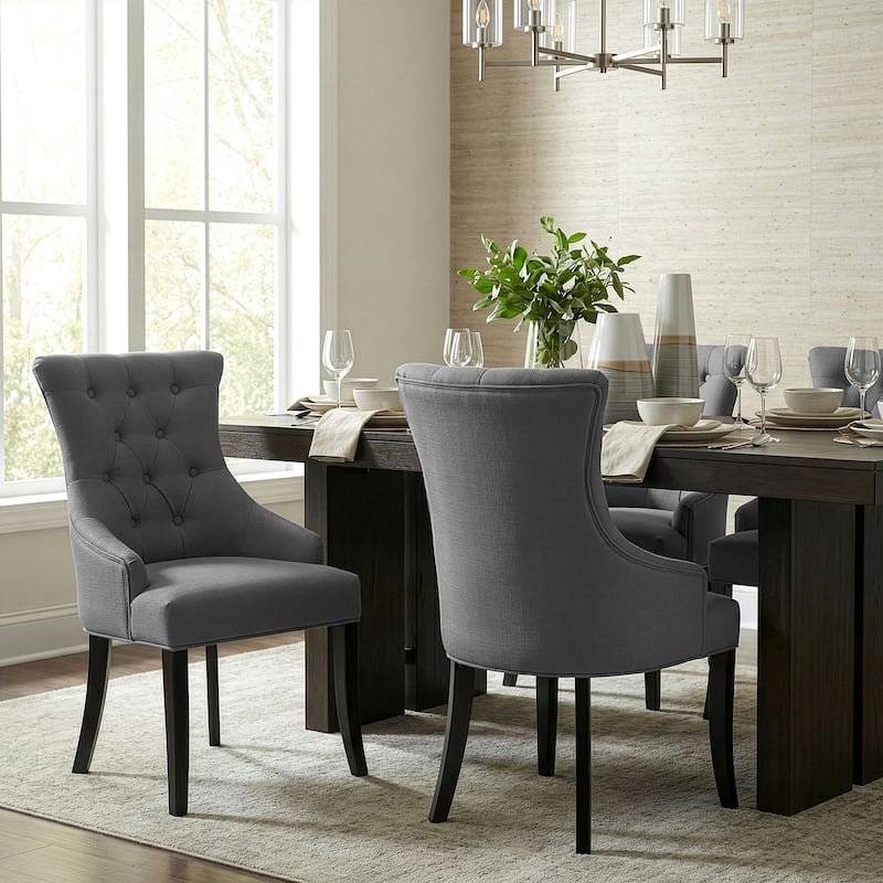 Set of 2 Alei Beige Fabric Dining Chair Wing Chair with Tufted Buttons