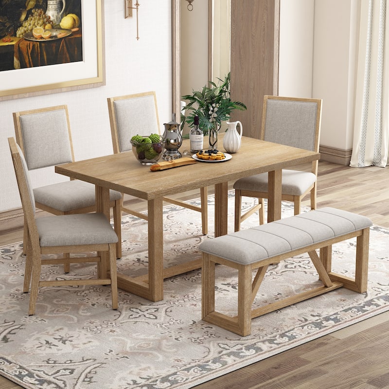 Practical Rectangular Dining Table, Dining Table & Chair Set with Upholstered Benches and Dining Chairs