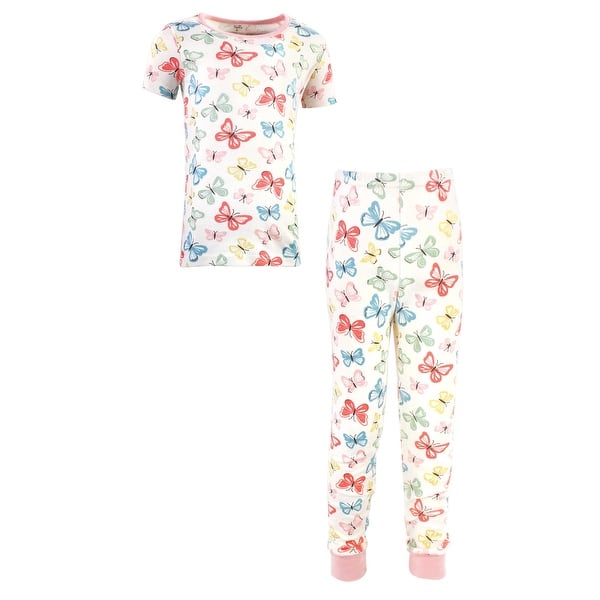 slide 1 of 1, Touched by Nature Baby Girl Organic Cotton Tight-Fit Pajama Set, Butterflies 12-18 Months - Butterflies