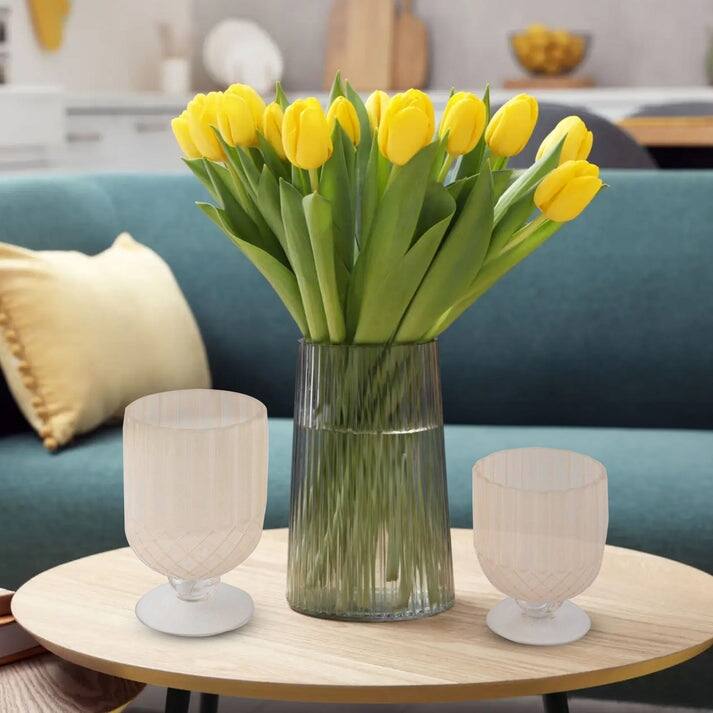 Goblet Style Frosted Glass Table Vases Set of 2 Modern Decor Accent