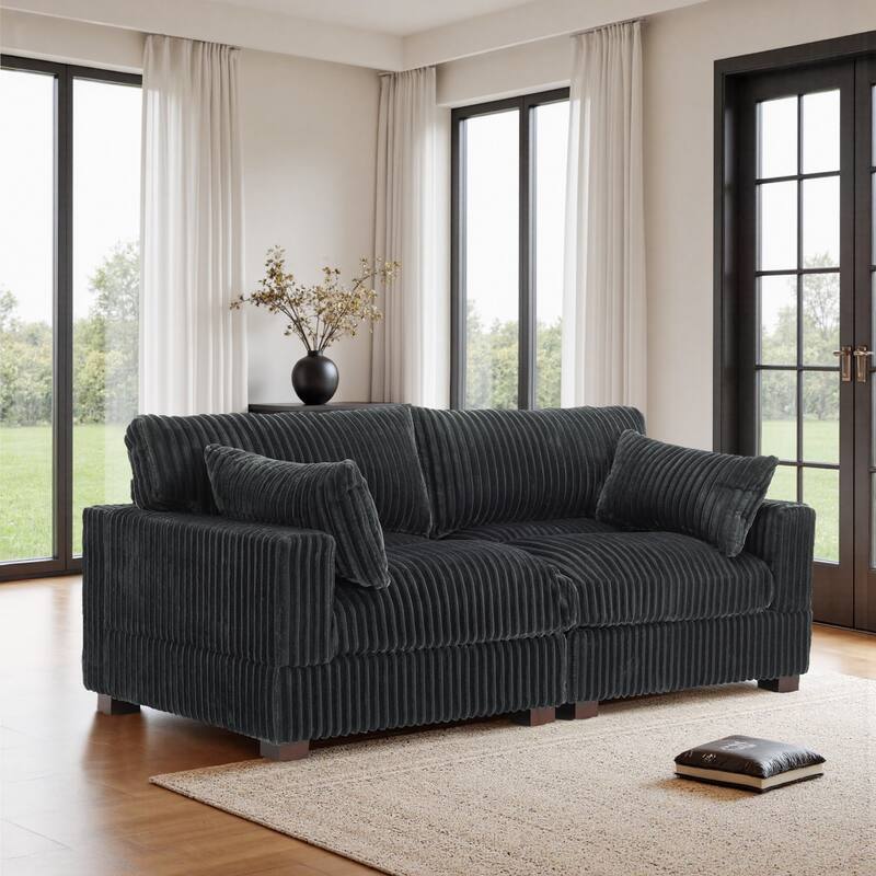 80"W Plush Modular Sectional Sofa with Pillows for Living Room - Grey-2-Piece