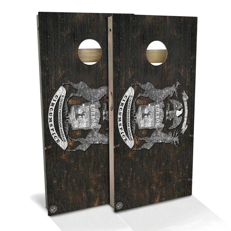 Michigan Flag Rustic Outdoor Cornhole Board Set - Backyard 2x4 - NO Accessories