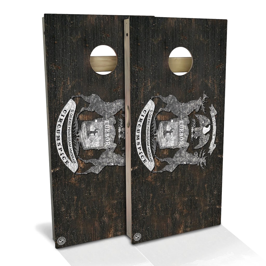 Michigan Flag Rustic Outdoor Cornhole Board Set