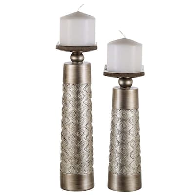 Creative Scents Dublin Brushed Silver Decorative Candle Holder Set of 2
