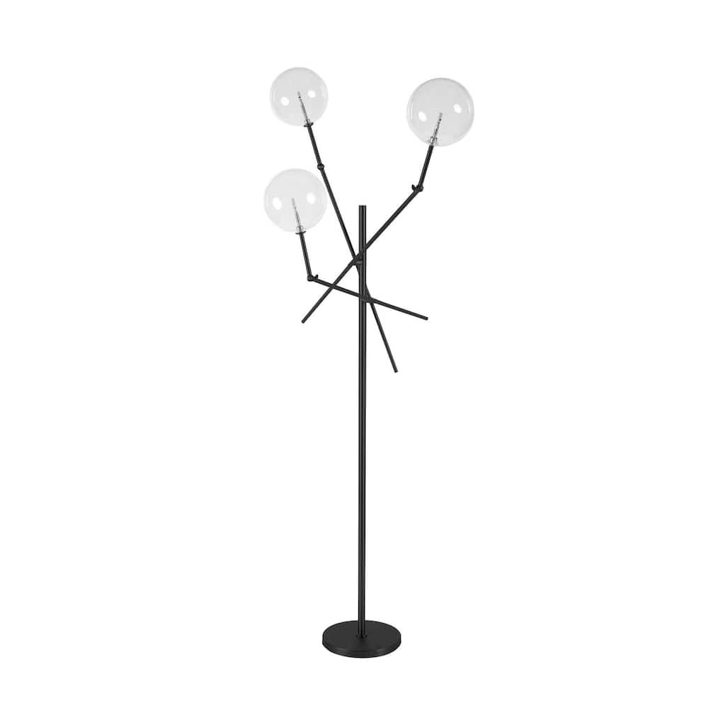Connor II Black Metal w/Glass Globe Triple Light Floor Lamp - 33"W x 39"D x 84"H