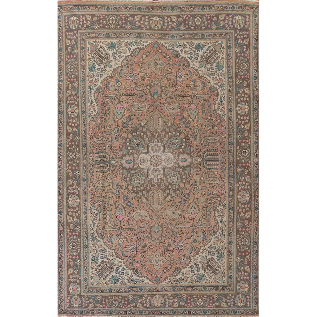 Hand Knotted Oriental 100% Wool Carpet Traditional Floral Coral Tabriz Area Rug - 11' 3'' X 8' 0''