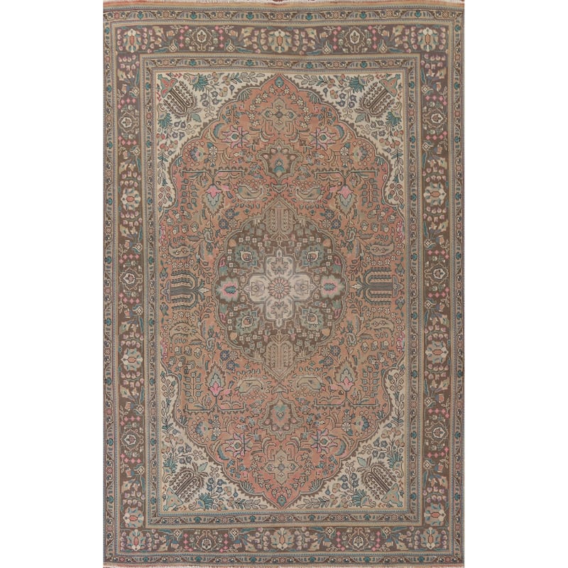 Hand Knotted Oriental 100% Wool Carpet Traditional Floral Coral Tabriz Area Rug - 11' 3'' X 8' 0''