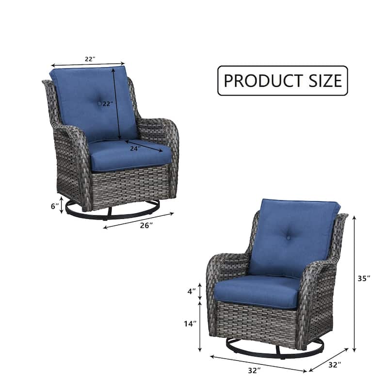 Gymojoy Patio Rattan Wicker 360 Degree Swivel Chair 2-Piece