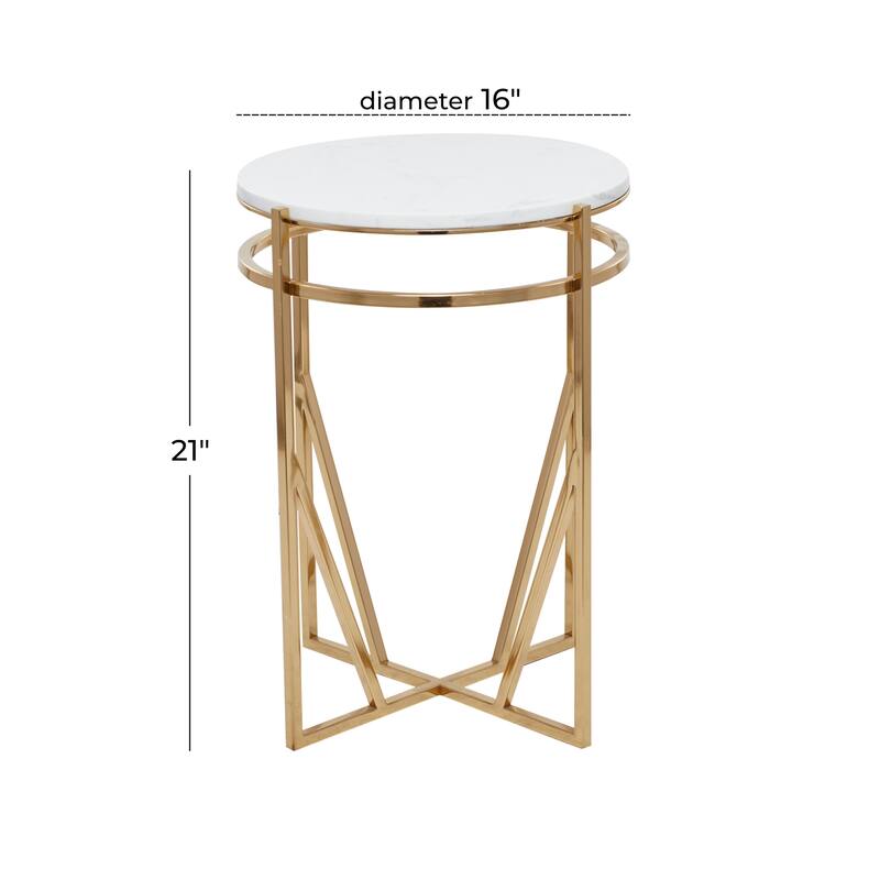 Gold Metal Accent Table with Marble Top - 16 x 16 x 21