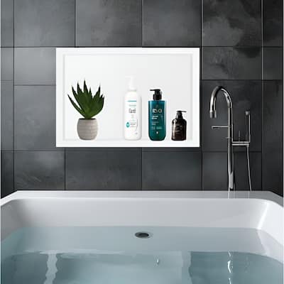 Stainless Steel 18 Gauge White Cream Rectangular Recessed Shower Niche - 16"x12"