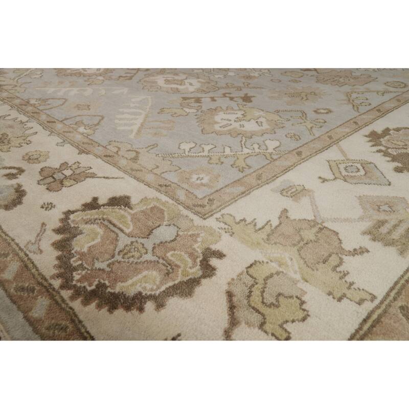 Gray Ivory Oushak Style Area Rug Handmade Wool Carpet - 9'1" x 11'10"