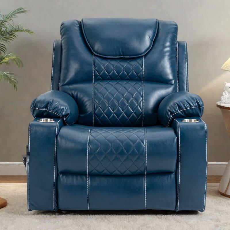 Recliner - 400lb Capacity, Dual OKIN Motor, Massage/Heat - 180° Recline,  Zero Gravity Position - Blue