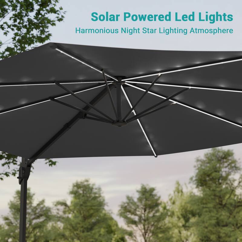 BONOSUKI Solar-powered 10FT Cantilever Patio Umbrella, Ultimate Outdoor Comfort with 360° Rotation and Canopy Angle Adjustment