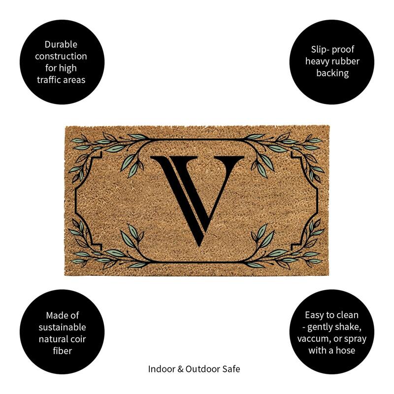 28 in. x 16 in. Monogram Coir Mat, Letter "V"