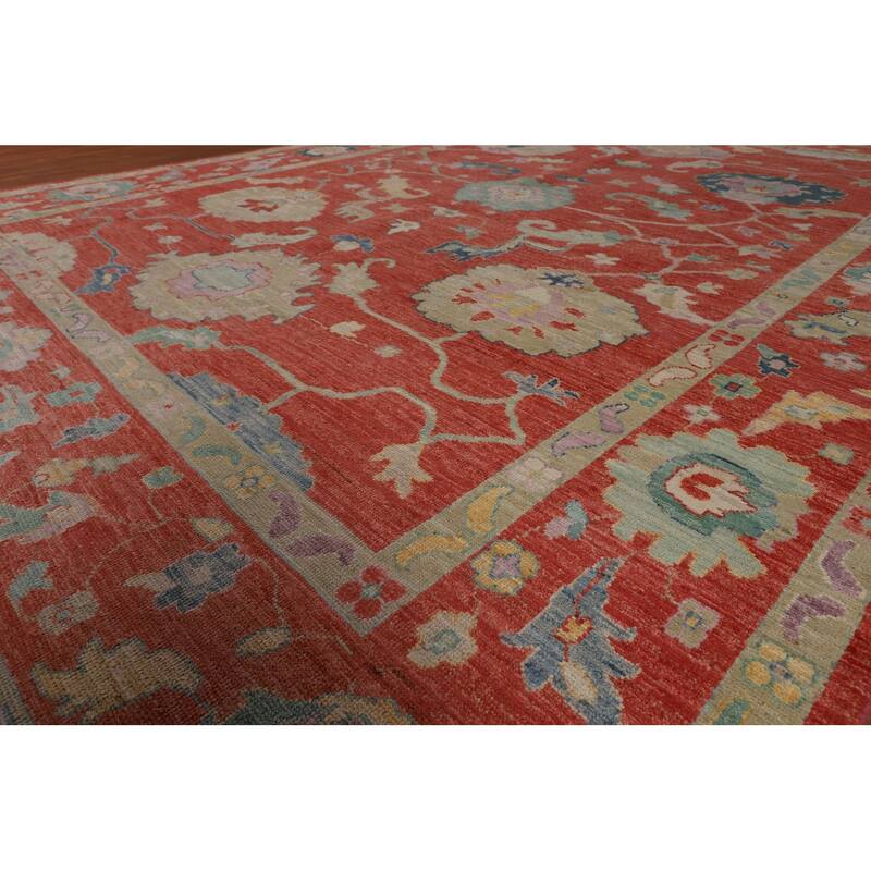 All-Over Orange Oushak Vegetable Dye Area Rug Handmade Wool Carpet - 8'11"x 11'8"