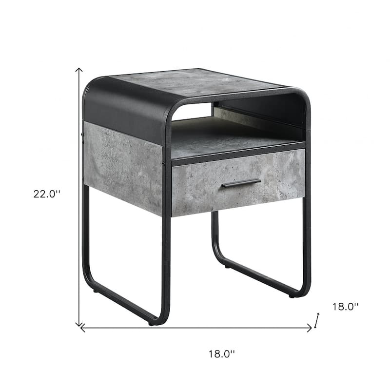 22" Square End Table with Drawer and Shelf Black Metal Base and Grey Wood Top for Living Room - 18"L x 18"W x 22"H