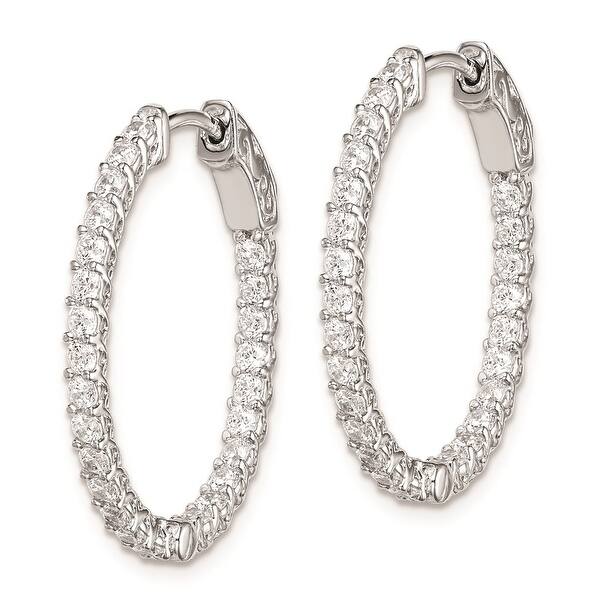 925 Sterling Silver Rhodium-plated CZ Hinged Hoop Earrings 