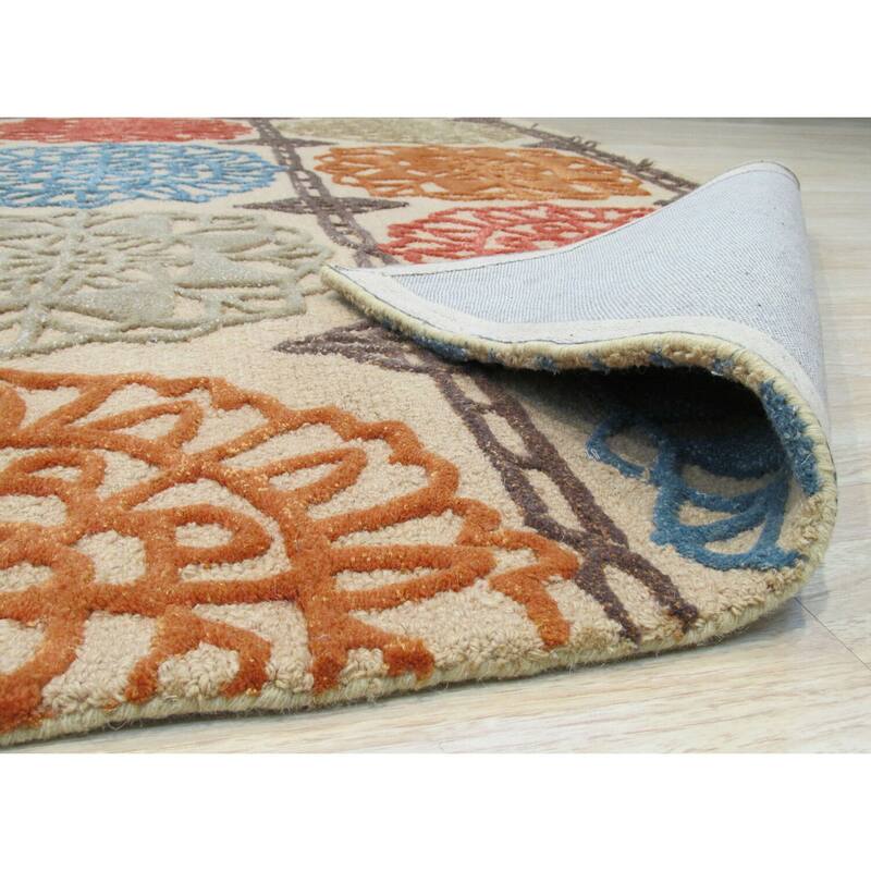 6' Round Modern Geometric Wool Area Rug, Beige, 0.5 Pile, Stylish Soft Design - L