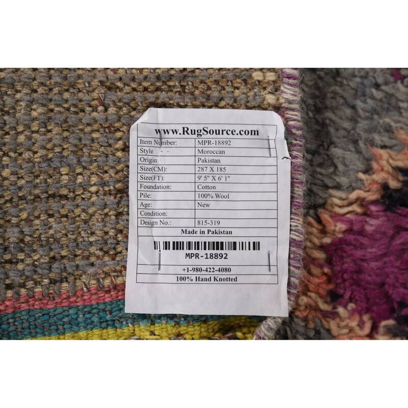 Grey Geometric Plush Moroccan Oriental Rug Hand-Knotted Wool Carpet - 6'1" x 9'5"