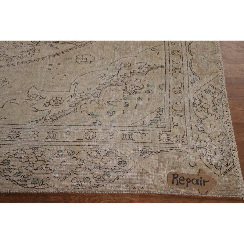 Vintage Distressed Tabriz Persian Area Rug Hand-Knotted Wool Carpet - 7'4" x 10'7"