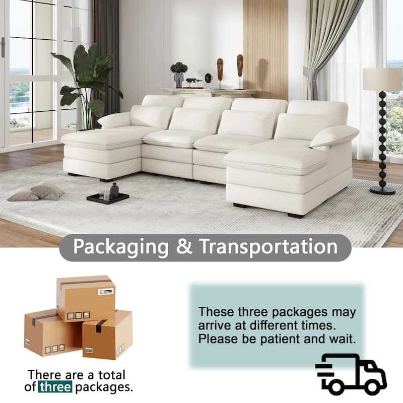 U-Shaped 111.8" Cloud Combo Sofa 4-Seater Chenille Fabric Sofa with Arms