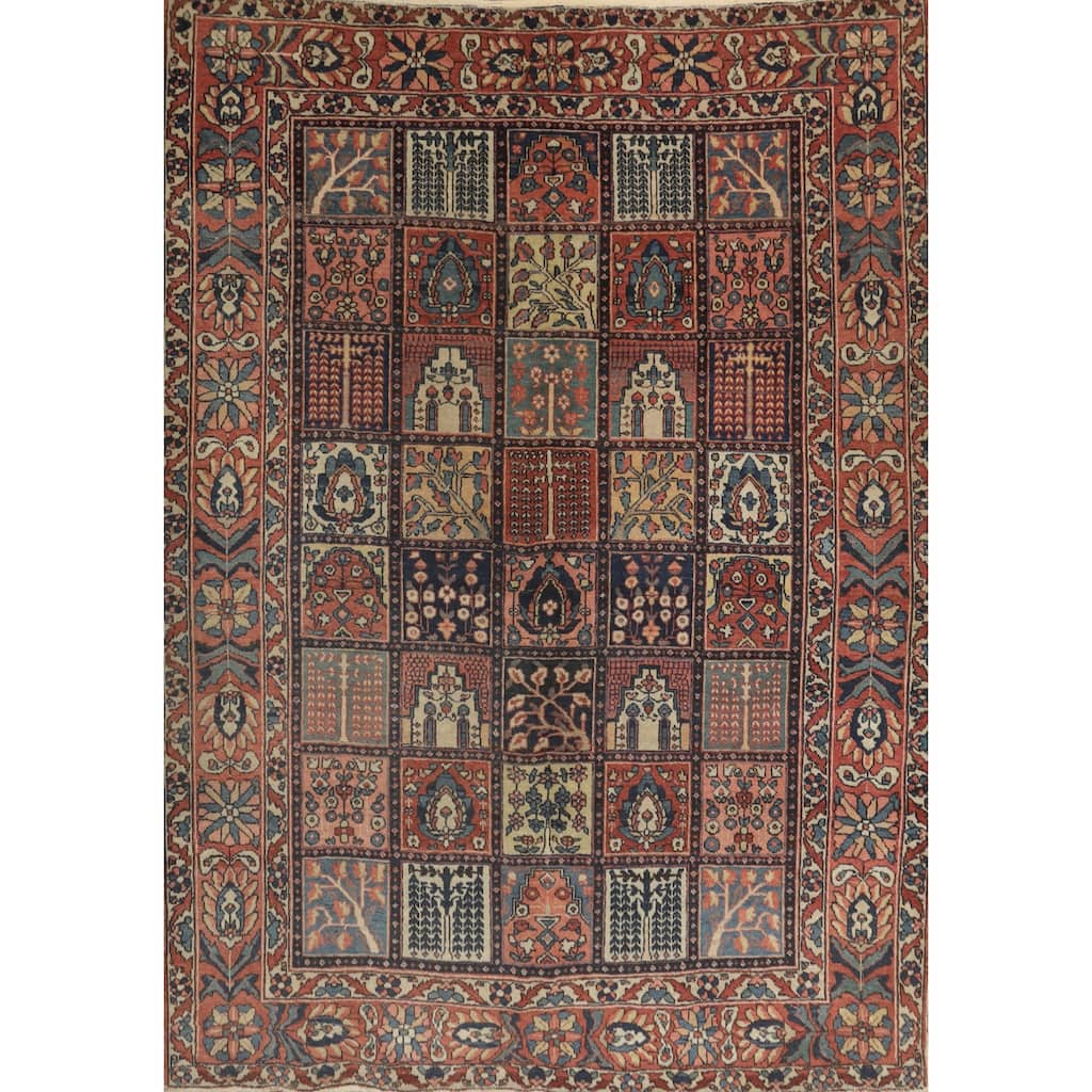 Hand Knotted Oriental 100% Wool Carpet Traditional Geometric Oranges & Rust Bakhtiari Area Rug - 6' 6'' X 5' 1''