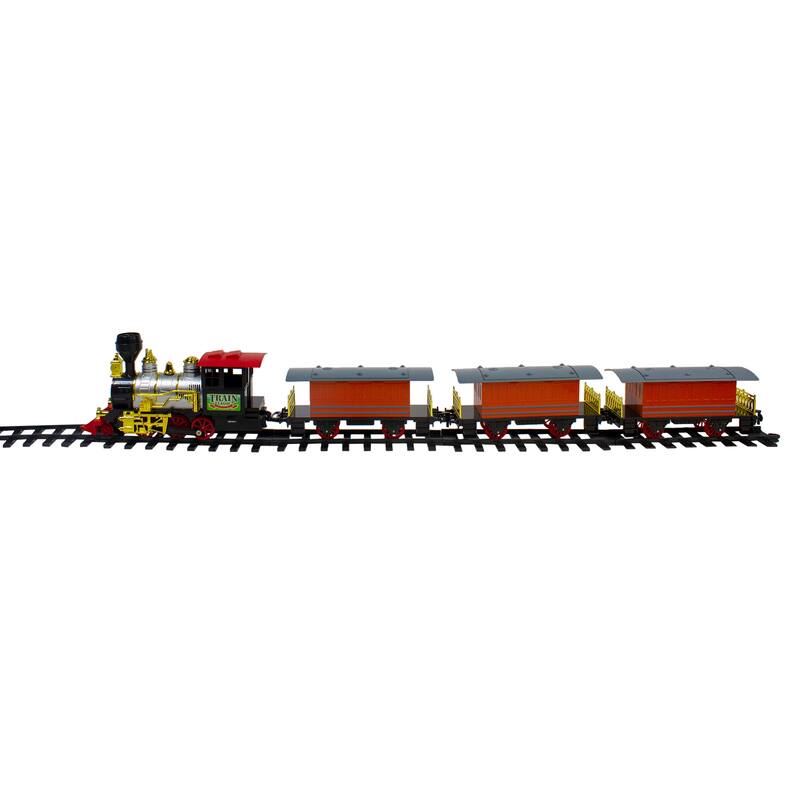 20-Piece B/O Red Orange Animated Classic Christmas Train Set Sound
