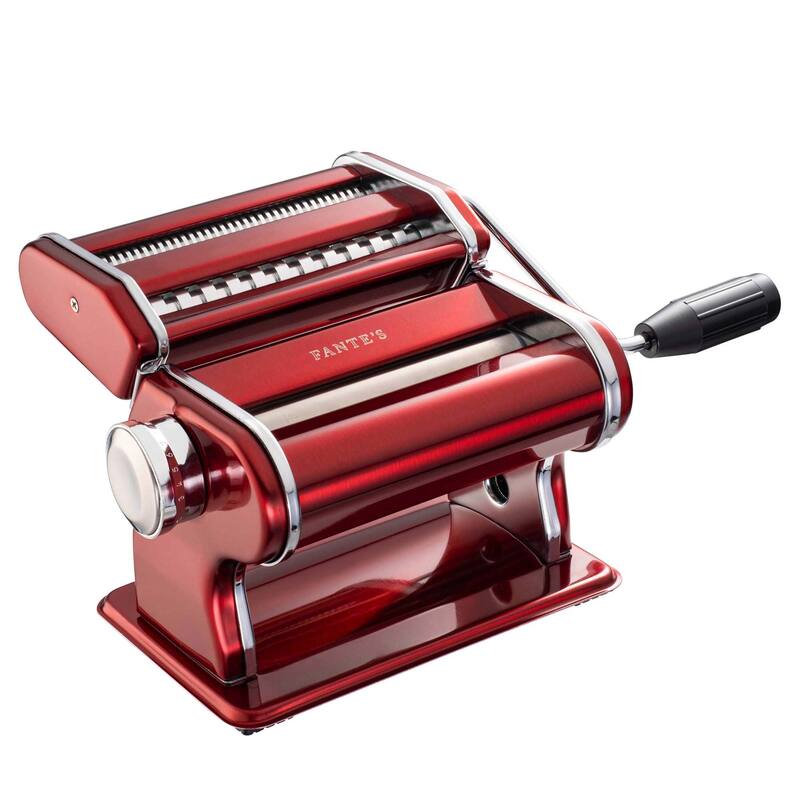 Fantes Pasta Machine with Double Pasta Cutter for Spaghetti and Fettuccine, Red, The Italian Market Original since 1906
