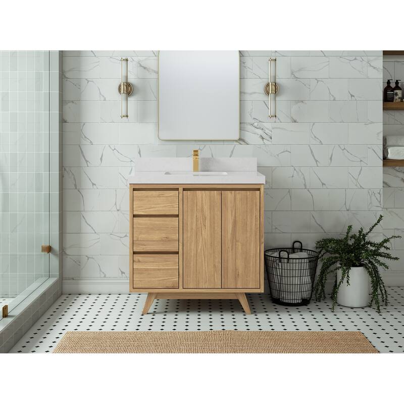 Willow Collections 36 in. W x 22 in. D Madison Teak Center Sink Bathroom Vanity with Countertop