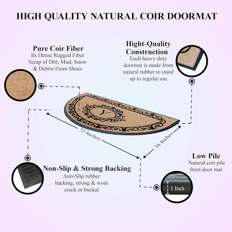 A1HC Natural Coir & Rubber Hand Flocked Thick Durable Monogrammed Doormats, 36" x 72"
