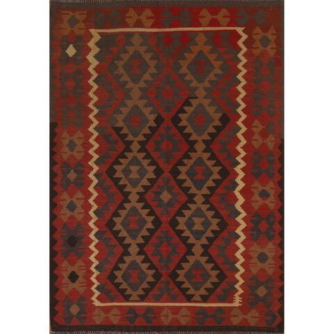 Geometric Kilim Oriental Area Rug Flat-weave Tribal Wool Carpet - 5'0" x 6'5"
