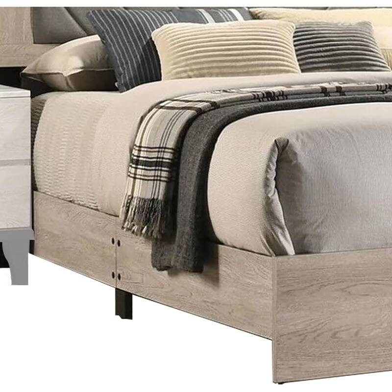 Contemporary Queen Size Bed with Gray V-Design Headboard and Rubberwood Frame