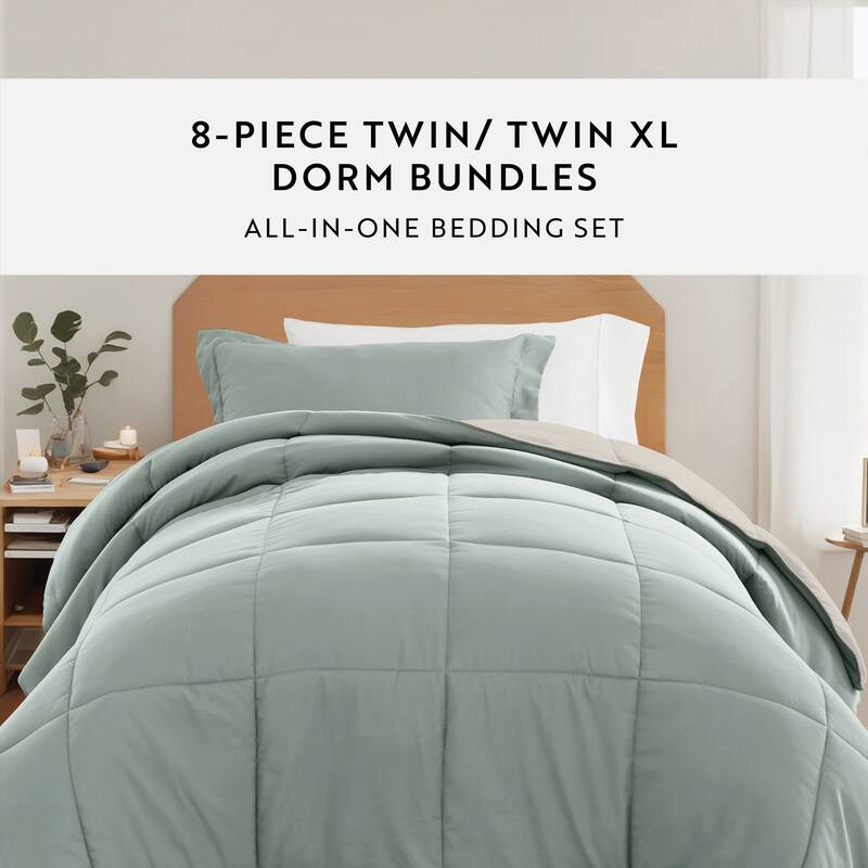 8pc Twin XL Solid Dorm Bedding Bundle