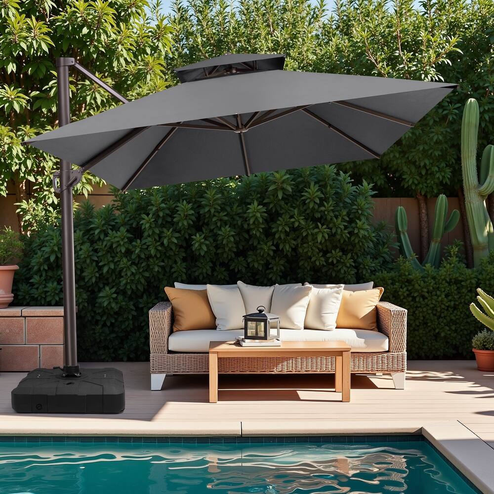 10 x 13 Feet Double Top Rectangular Patio Offset Cantilever Umbrella Aluminum with Crank